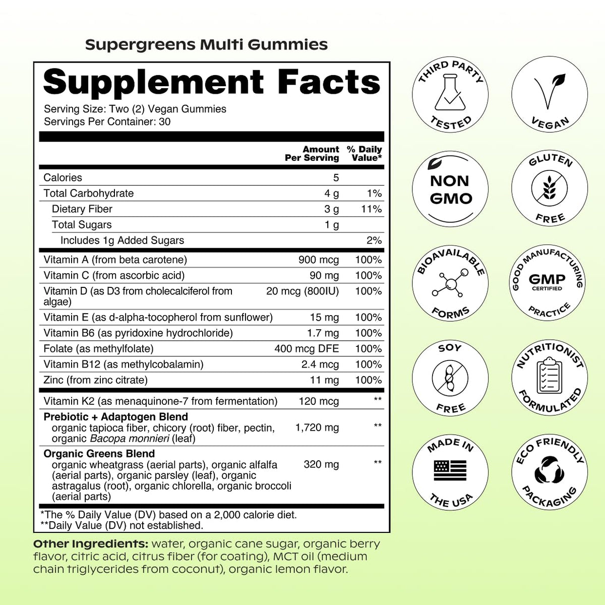 wholier Daily Supergreens Gummies, Greens Supplement with Prebiotics, Fiber, Adaptogens, Vegan Multivitamin, 9 Essential Vitamins + Minerals, 1g Sugar, 2 Gummy Serving (60 Gummies, 30 Day Supply) wholier buy supplements Au