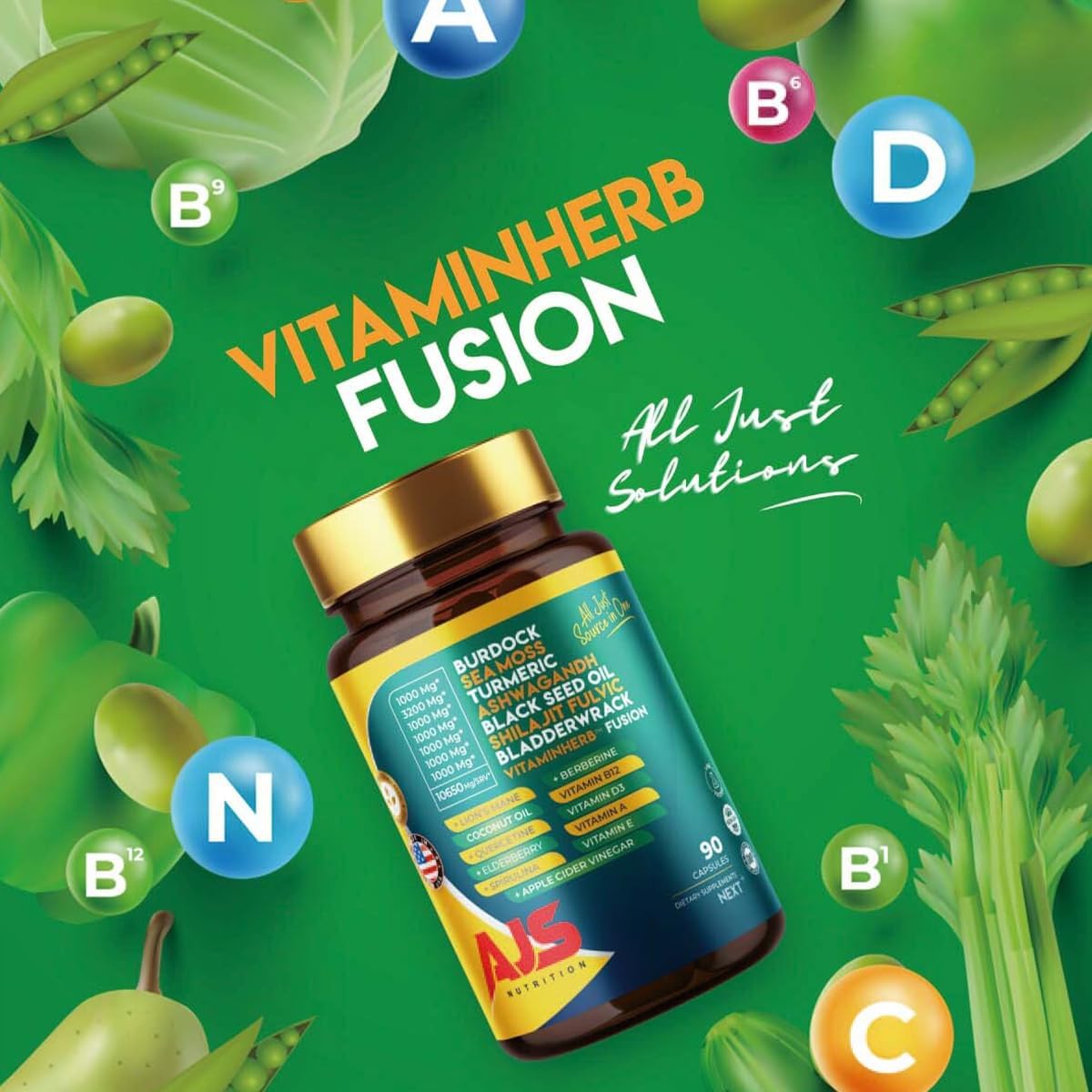 AJS Sea Moss Capsules 3200mg, Himalayan Shilajit 1000mg with Black Seed Oil, Ashwagandha, Turmeric, Bladderwrack, Burdock, Vitamins, Berberine, Lion’s Mane Mushroom, Elderberry- 90 Caps AJS NutritionBuy Supplements Australia