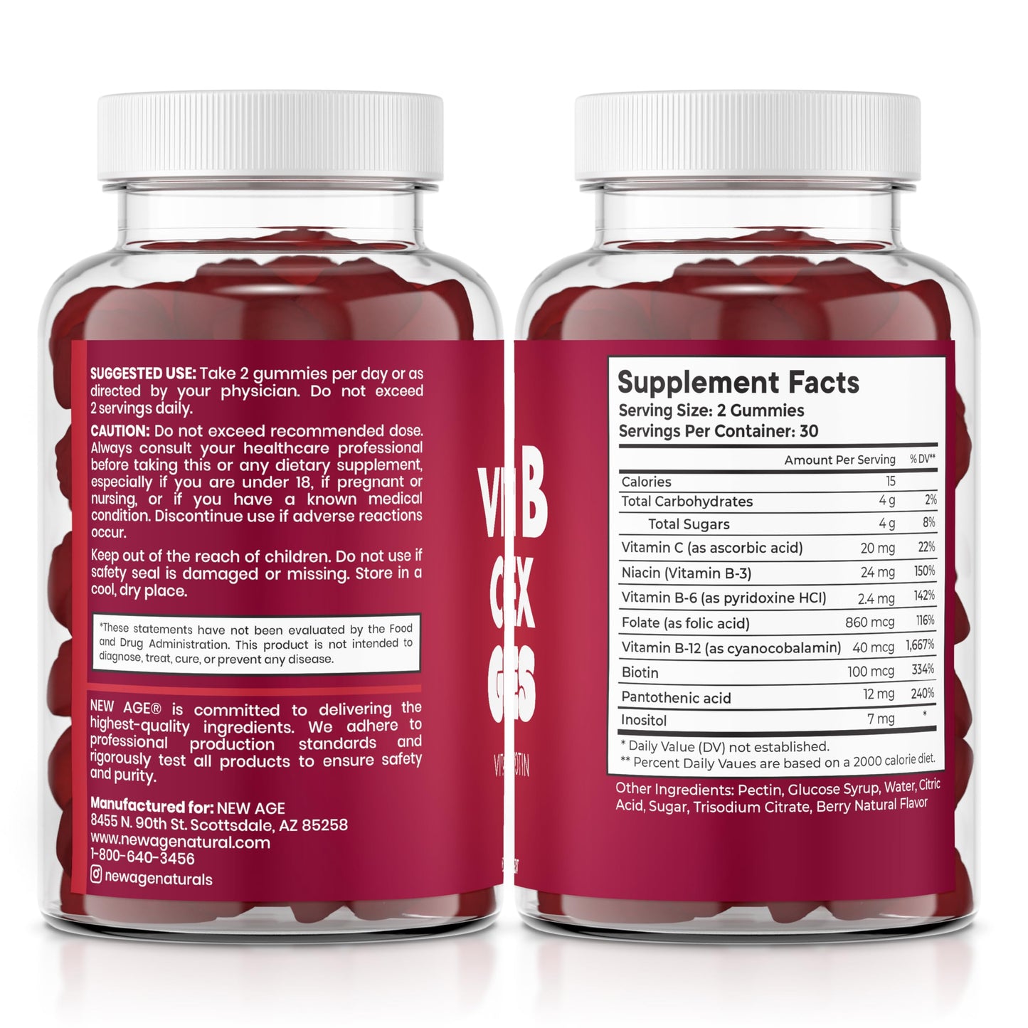 NEW AGE Vitamin B Complex Gummies with Vitamin B3, B6, & B12 – with Biotin, Folic Acid & Vitamin C – Gluten-Free, Vegan
