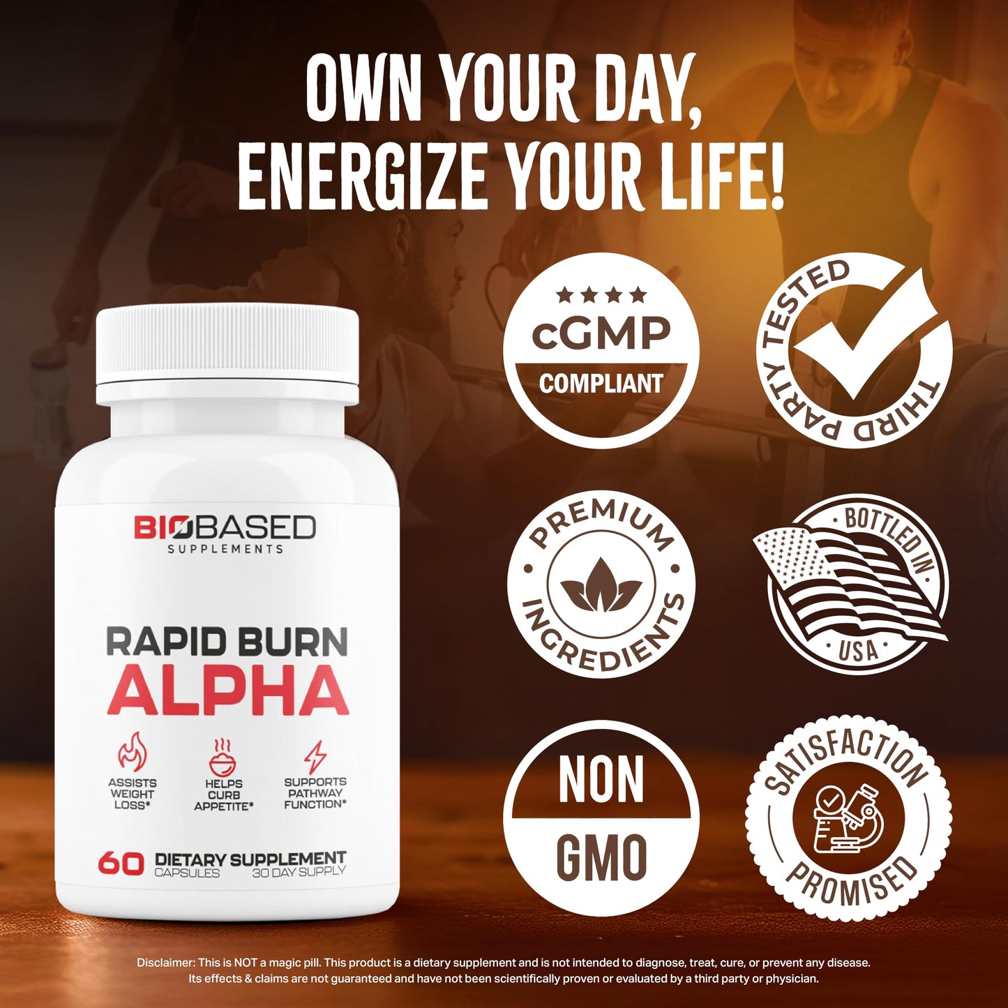 Rapid Burn Alpha - Fat Burner for Men - Supports Healthy Pathways Associated with Activity - Supports Appetite Control, Energy Booster, Helps Increase Metabolism & Fat Loss - 60 Unisex Capsules