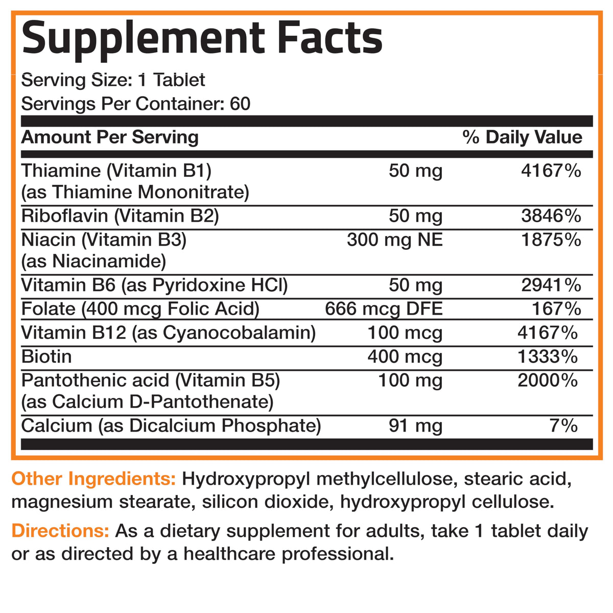 Bronson Super B Vitamin B Complex Sustained Slow Release (Vitamin B1, B2, B3, B6, B9 - Folic Acid, B12) Contains All B Vitamins 60 Tablets
