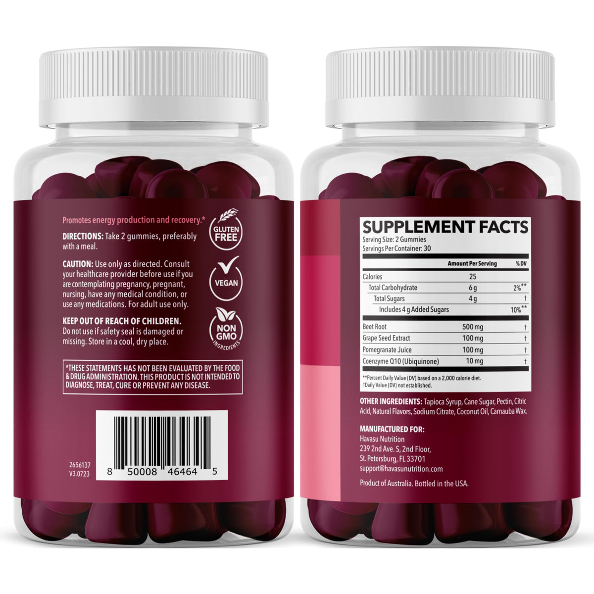 Beet Root Gummies with COQ10 & Pomegranate - Nitric Oxide Supplement for Men and Women - Beetroot for Endurance, Performance, Recovery - Vegan, Non-GMO, Gluten Free
