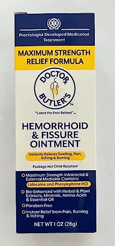 Doctor Butler’s Hemorrhoid & Fissure Ointment – Hemorrhoid Treatment and Hemorrhoid Cream with Lidocaine and Phenylephrine HCI for Fast Acting Relief of Pain, Swelling, Discomfort, and Itching (1 oz.) Doctor Butler'sBuy Supplements Australia