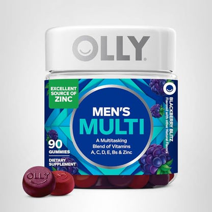 OLLY Men's Multivitamin Gummy, Vitamins A, C, D, E, B, Zinc, Blackberry Flavor, 45 Day Supply - 90 Count