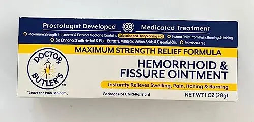 Doctor Butler’s Hemorrhoid & Fissure Ointment – Hemorrhoid Treatment and Hemorrhoid Cream with Lidocaine and Phenylephrine HCI for Fast Acting Relief of Pain, Swelling, Discomfort, and Itching (1 oz.) Doctor Butler'sBuy Supplements Australia