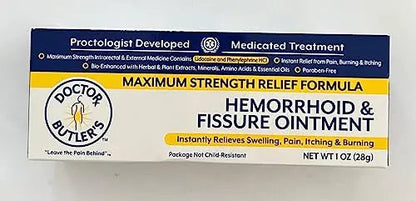 Doctor Butler’s Hemorrhoid & Fissure Ointment – Hemorrhoid Treatment and Hemorrhoid Cream with Lidocaine and Phenylephrine HCI for Fast Acting Relief of Pain, Swelling, Discomfort, and Itching (1 oz.) Doctor Butler'sBuy Supplements Australia