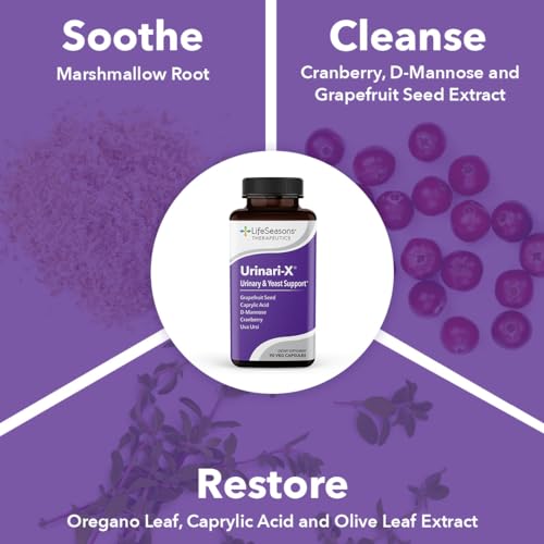 Urinari-X - Urinary Tract Support - Fast Acting UTI Relief - Vitamin Supplement for Healthy Bladder Function & Immunity - D-Mannose, Cranberry, Caprylic Acid, Uva Ursi & Grapefruit - 90 Capsules LifeSeasonsBuy Supplements Australia