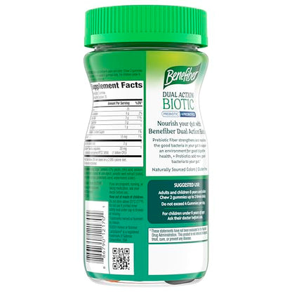 Benefiber Prebiotic  Friendly Fiber Supplement Gummies with Probiotics for Digestive Health, Assorted Fruit Flavors - 50 Count