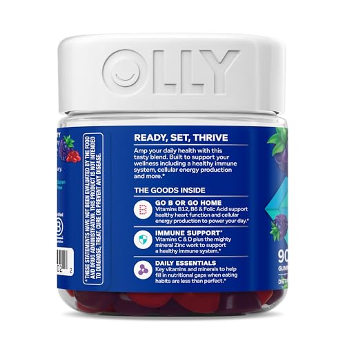 OLLY Men's Multivitamin Gummy, Vitamins A, C, D, E, B, Zinc, Blackberry Flavor, 45 Day Supply - 90 Count