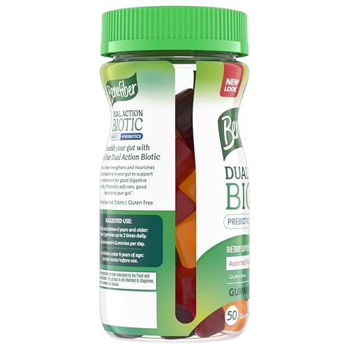 Benefiber Prebiotic  Friendly Fiber Supplement Gummies with Probiotics for Digestive Health, Assorted Fruit Flavors - 50 Count