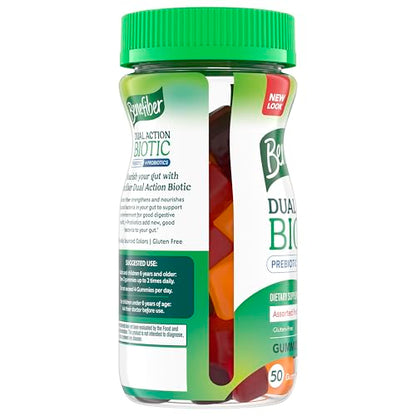 Benefiber Prebiotic  Friendly Fiber Supplement Gummies with Probiotics for Digestive Health, Assorted Fruit Flavors - 50 Count