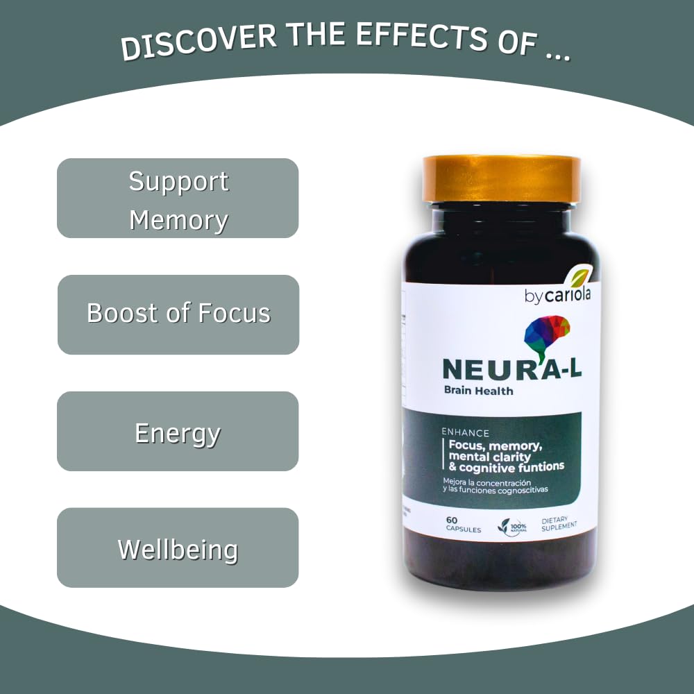 BY CARIOLA Neural-L Natural Brain Support Supplement 60 Caps - Mental Support – Memory Booster - Concentration - Natural Formula - Ashwagandha - L-Tyrosine - L-Theanine BY CARIOLA buy supplements Au