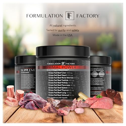 Formulation Factory Primal Power 10-in-1 Grass-Fed Organ Supplement with Beef Liver, Heart, Marrow, Testicle, Kidney, Supports Vitality, Hormones, Energy, Immunity (4 Month Supply, 240 Capsules) Formulation Factory buy supplements Au