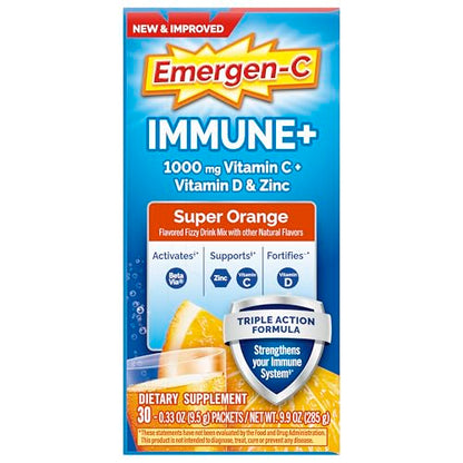 Emergen-C Immune+ Triple Action Immune Support Powder, BetaVia (R), 1000mg Vitamin C, B Vitamins, Vitamin D and Antioxidants