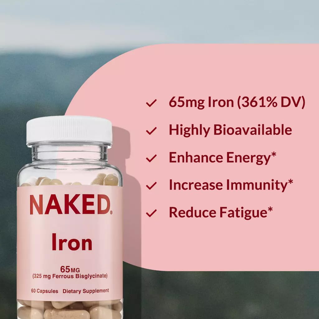 Naked Iron 65mg, 325mg Ferrous Bisglycinate - High Potency Iron Supplement for Iron Deficiency, Cellular Energy Support, Promotes Healthy Red Blood Cell Production