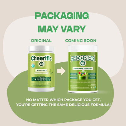 Cheerific Crisp Apple Greens Superfood Powder - 20+ Organic Superfoods + Prebiotic & Probiotics + More - Keto Friendly - Supports Positive Mood, Gut Health - Vegan, Gluten Free, Non-GMO - 30 Day Cheerific buy supplements Au