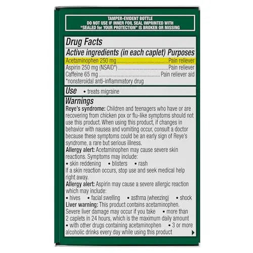 Excedrin Migraine Relief Caplets for Migraine Symptoms, Acetaminophen 250mg, Aspirin 250mg, Caffeine 65mg, Pain Reliever, 24 Count ExcedrinBuy Supplements Australia