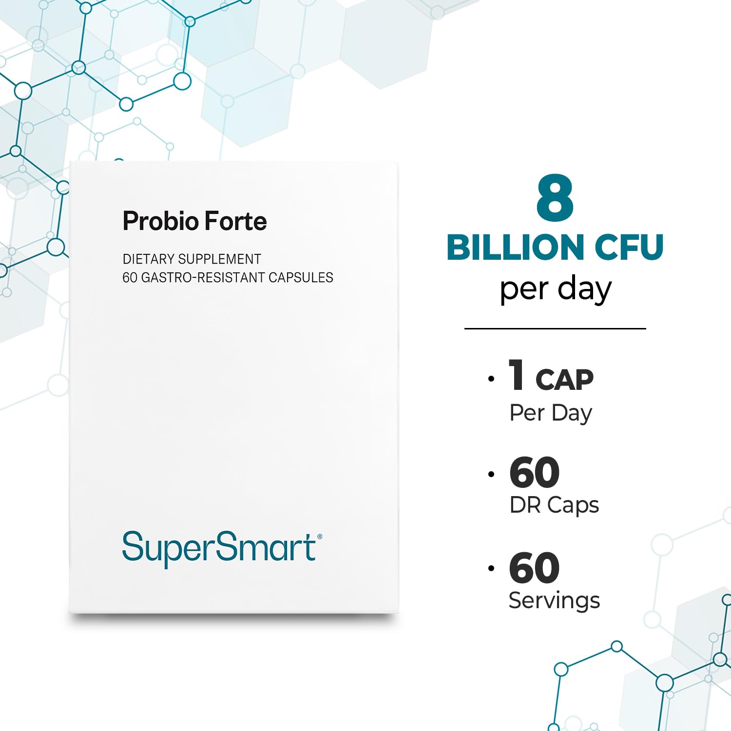 Supersmart - Probio Forte 8 Billion CFU per Capsule (Advanced Formula) - Daily Probiotics Supplement for Women & Men | Non-GMO & Gluten-Free - 60 DR Caps SupersmartBuy Supplements Australia