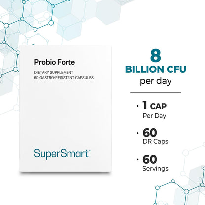 Supersmart - Probio Forte 8 Billion CFU per Capsule (Advanced Formula) - Daily Probiotics Supplement for Women & Men | Non-GMO & Gluten-Free - 60 DR Caps SupersmartBuy Supplements Australia
