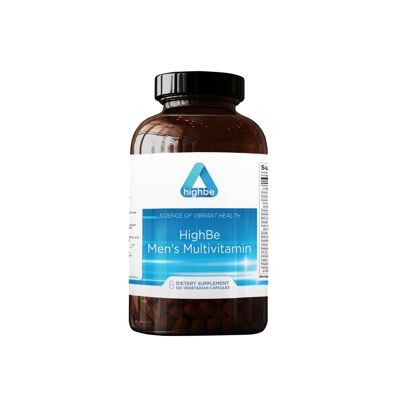 Bottle of HighBe Men's Multivitamin on a white background