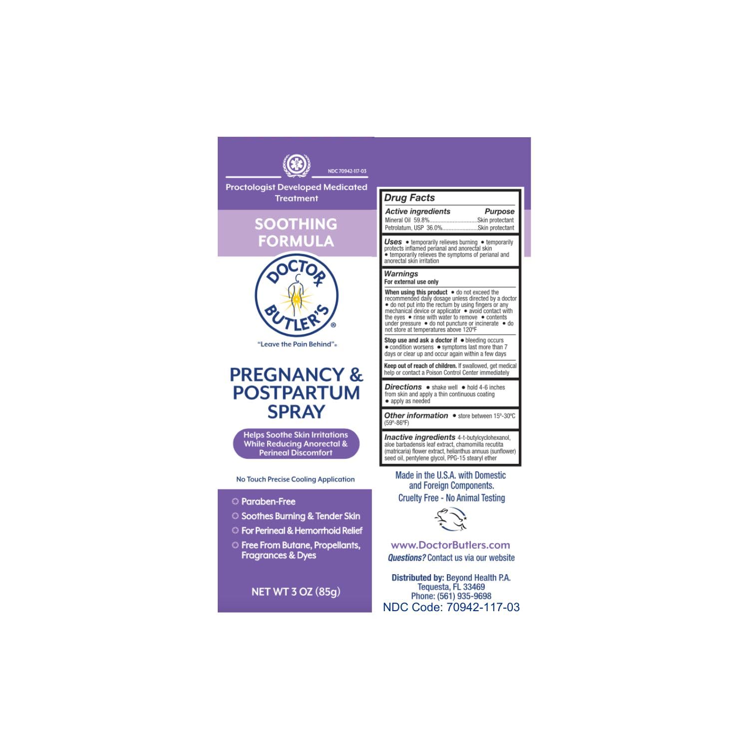 Doctor Butler's Pregnancy & Postpartum Spray - Perineal Spray and Hemorrhoid Treatment with Aloe and Chamomile, Pregnancy Support and Postpartum Essentials, Paraben Free (3oz) Doctor Butler'sBuy Supplements Australia