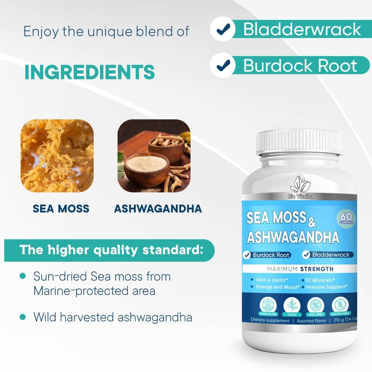 BIO VITALICA Sea Moss Ashwagandha Gummies - Organic Irish Seamoss & Ashwagandha Root Supplements for Supporting Energy for Men & Women, 60 Vegan Gummies BIO VITALICABuy Supplements Australia