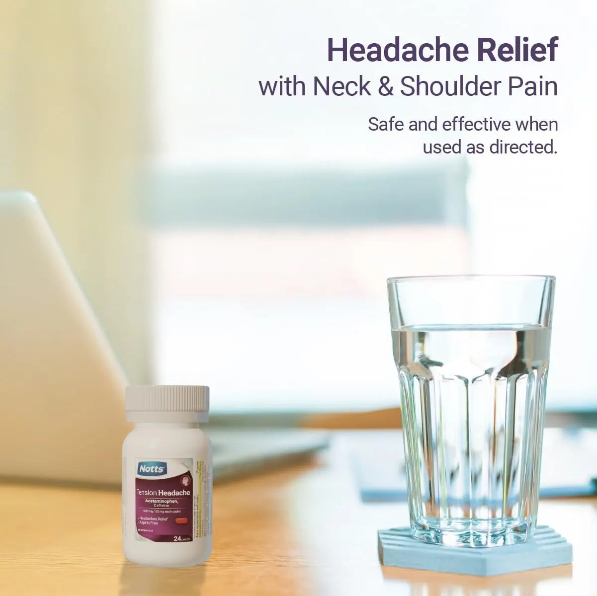 NOTTS Tension Headache Relief Without Aspirin for Head, Neck & Shoulder Pain - 100 Count, Acetaminophen 500 mg Caffeine 65 mg Caplets, for Aches Caused by Tension and Stress. Headache Relief caplets NOTTSBuy Supplements Australia