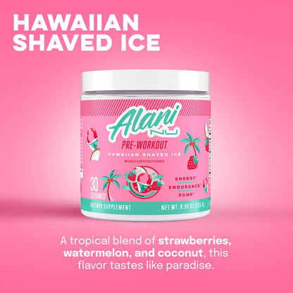 Alani Nu Pre Workout Powder Hawaiian Shaved ICE, Amino Energy Boost, Endurance Supplement, Sugar Free, 200mg Caffeine