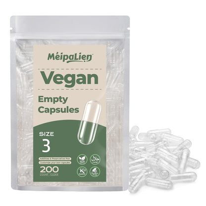 MéipaLien HPMC Empty Capsules Size 3-200 Clear Count Pill Capsules Empty - Plant-Based Cellulose | Vegetarian, Halal, Non-GMO | for DIY Supplement & Herbal Filling MéipaLienBuy Supplements Australia