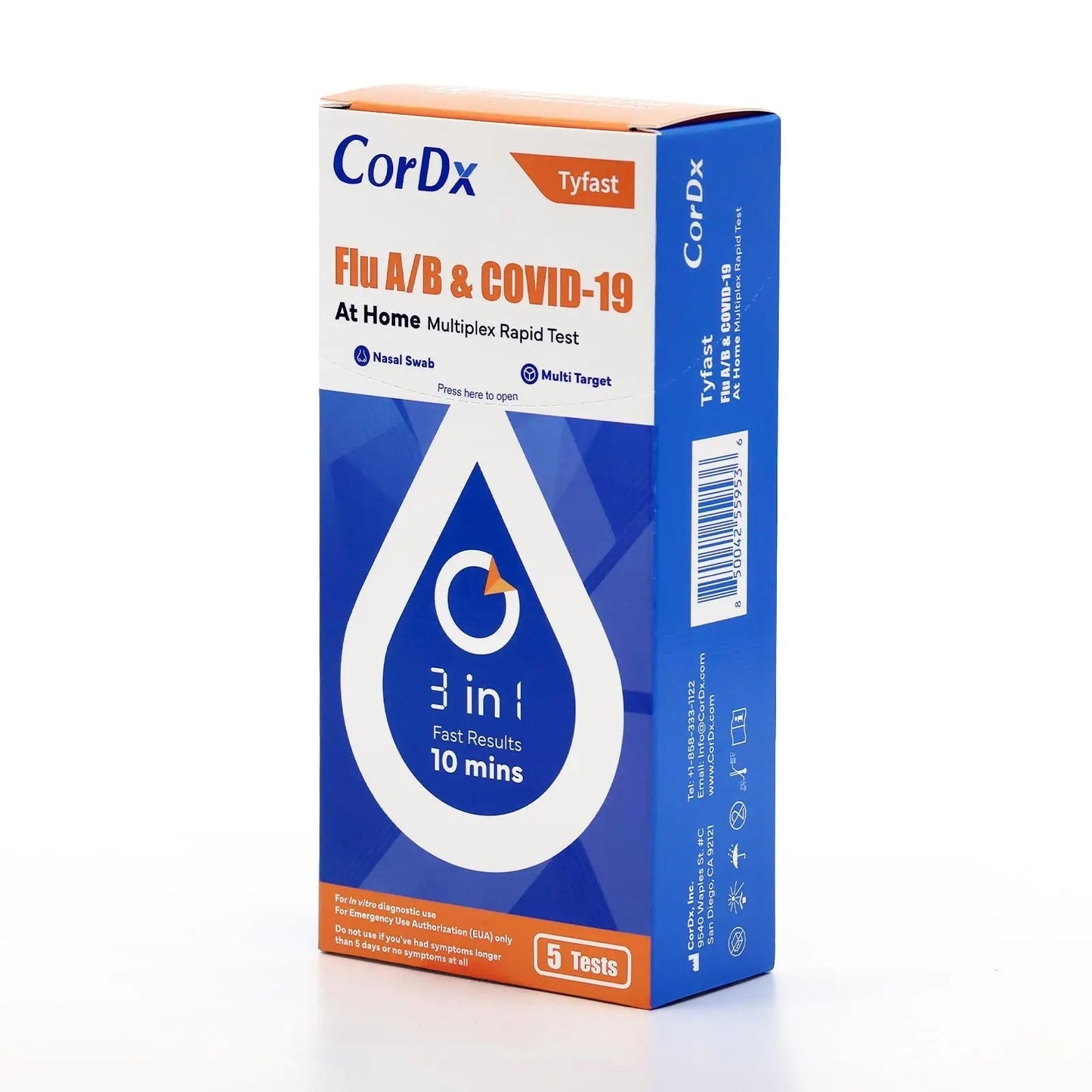 CorDx TyFast at Home Flu A/B & COVID-19 Multiplex Rapid Test Kit, Easy, Accurate, Fast Results in 10 Minutes, 3 in 1 Combo Kit, 5 Tests CorDxBuy Supplements Australia