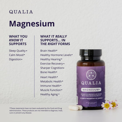 Qualia Magnesium+ | Doctor-Formulated. Premium Formula | High Bioavailability | 10 Forms of Magnesium & 70+ Minerals | Relaxed Mood, restful Sleep, & Exercise Recovery | 1 Month Supply QUALIA LIFE SCIENCES buy supplements Au