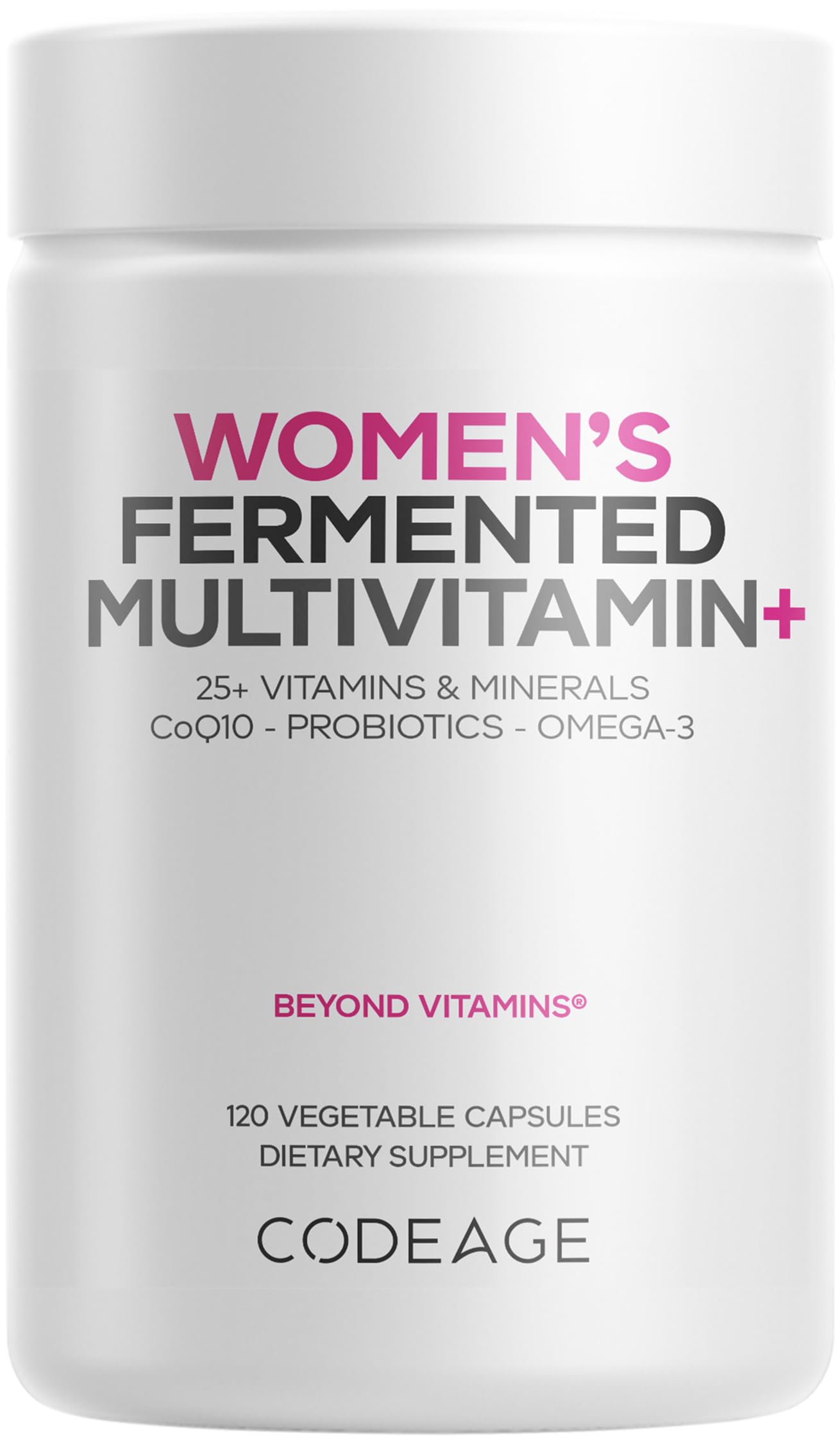 Codeage Women’s Daily Multivitamin, 25+ Vitamins & Minerals, Fermented, Organic Whole Foods, Probiotics Supplement - Vitamin A, B, C, D, E & K, Omega 3, Zinc – Vegan - 120 Capsules CodeageBuy Supplements Australia