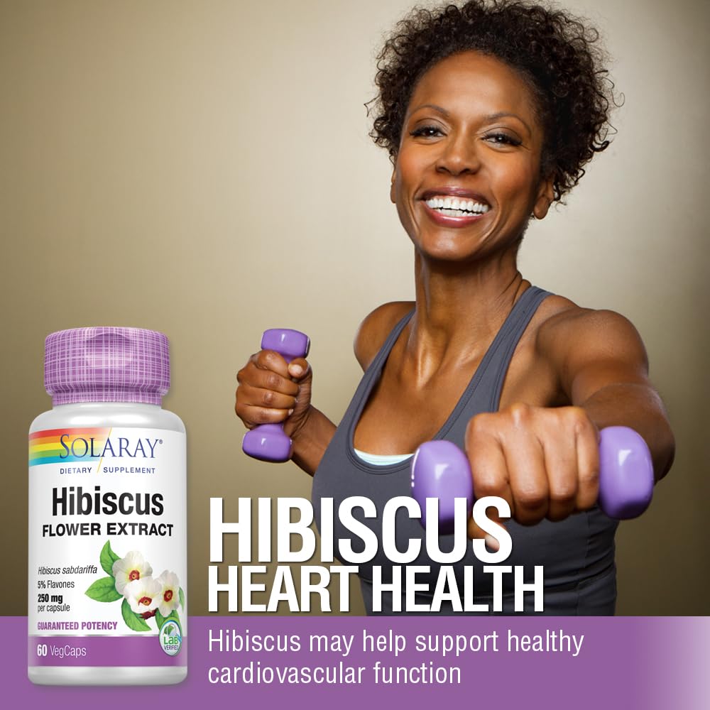 SOLARAY Hibiscus Flower Extract Sabdariffa Supplement - 250 mg, Healthy Cardiovascular Function Support for Men and Women, Non-GMO, Vegan Capsules - 60 Count VegCaps SOLARAYBuy Supplements Australia