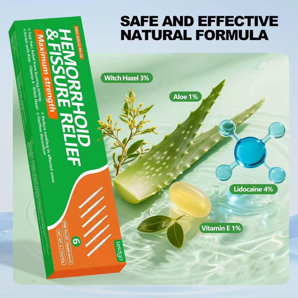 Lesdgo Hemorrhoidal Ointment(6 Pre-Filled),Hemorrhoid and Fissure Cream Witch Hazel Maximum Strength Pain Relief,for Itching and Swelling LesdgoBuy Supplements Australia
