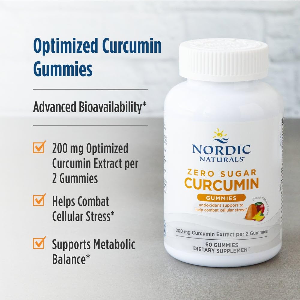 Nordic Naturals Zero Sugar Curcumin Gummies, Mango - 60 Gummies - 200 mg Optimized Curcumin Extract - Great Taste - Antioxidant Support, Healthy Metabolic Balance - Non-GMO, Vegan - 30 Servings Nordic NaturalsBuy Supplements Australia