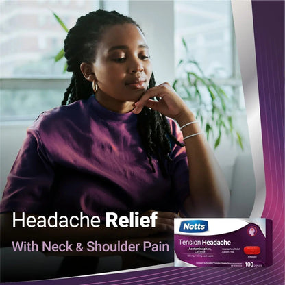 NOTTS Tension Headache Relief Without Aspirin for Head, Neck & Shoulder Pain - 100 Count, Acetaminophen 500 mg Caffeine 65 mg Caplets, for Aches Caused by Tension and Stress. Headache Relief caplets NOTTSBuy Supplements Australia