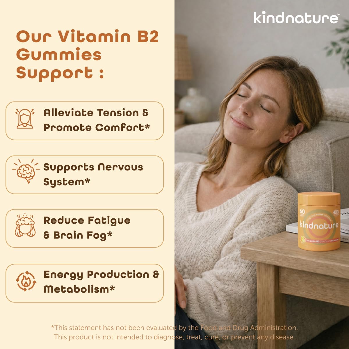 kindnature Vitamin B2 Gummies - Riboflavin 400mg Supplement for Kids & Adults - Non-GMO, Soy & Gluten-Free, Vegan Chewable Gummies (30 Day Supply) (2)