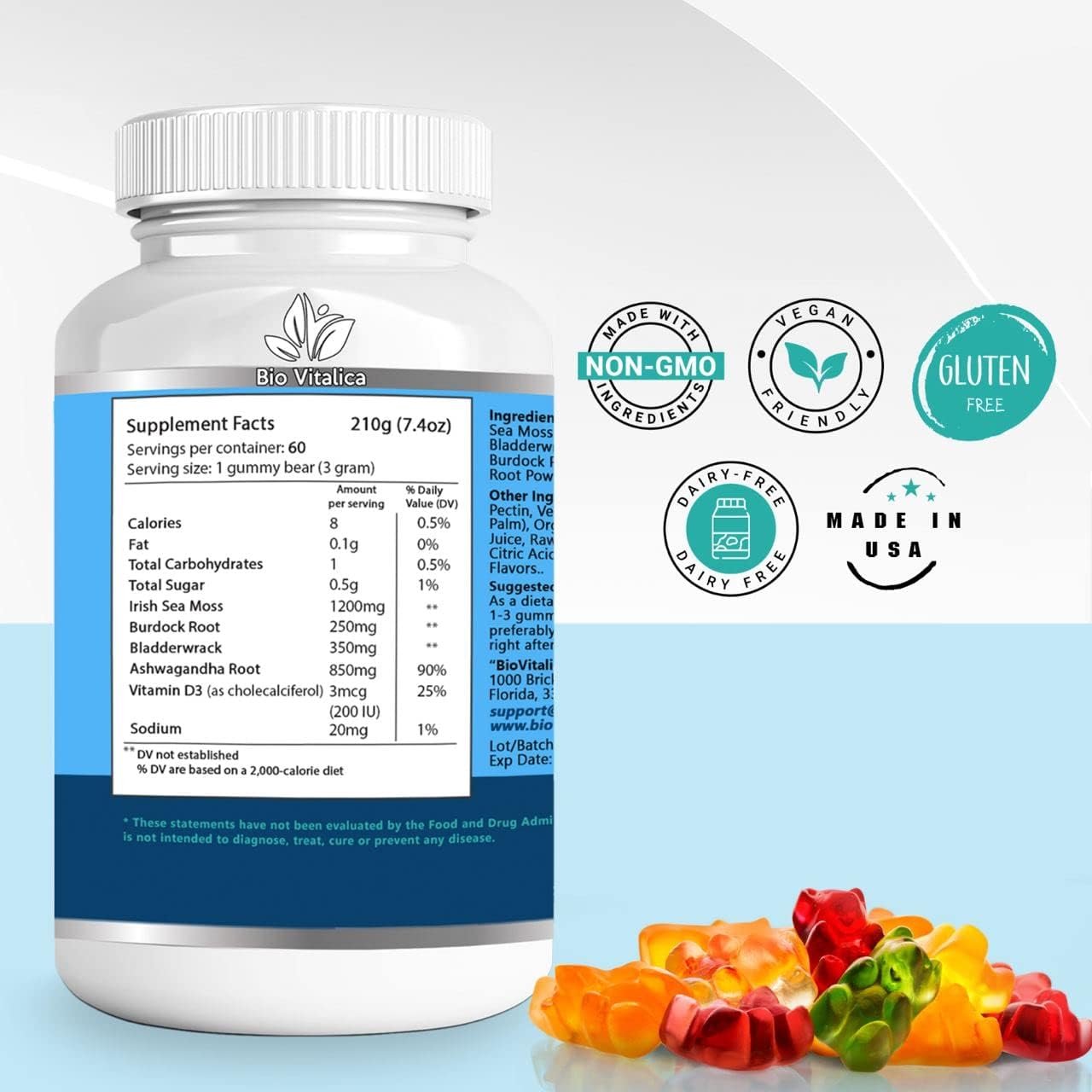 BIO VITALICA Sea Moss Ashwagandha Gummies - Organic Irish Seamoss & Ashwagandha Root Supplements for Supporting Energy for Men & Women, 60 Vegan Gummies BIO VITALICABuy Supplements Australia