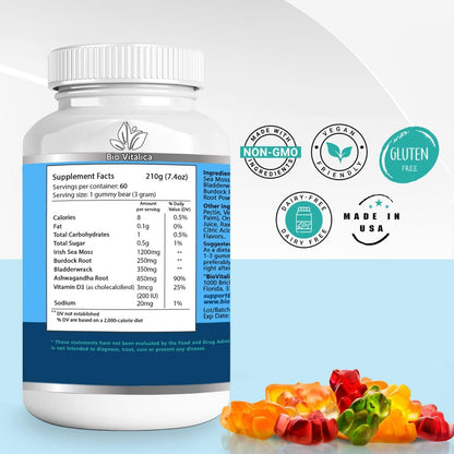 BIO VITALICA Sea Moss Ashwagandha Gummies - Organic Irish Seamoss & Ashwagandha Root Supplements for Supporting Energy for Men & Women, 60 Vegan Gummies BIO VITALICABuy Supplements Australia