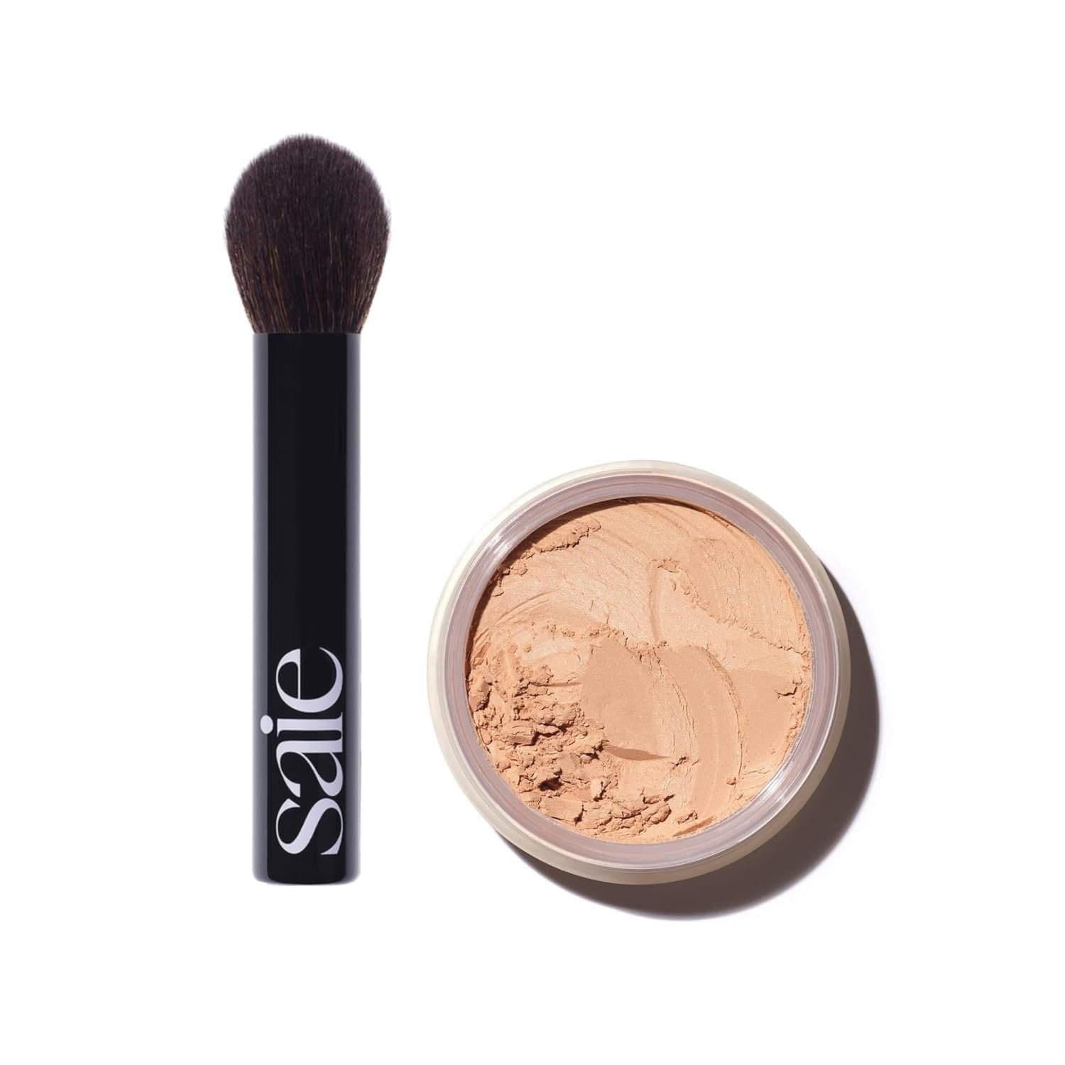 Saie Face Powder Duo, Medium - The Fluffy Brush, Soft, Multi-Use Targeted Powder Brush With Tapered Tip & Airset Radiant Loose Setting Powder, Translucent Medium (0.14 oz) - Vegan, Cruelty-Fee SaieBuy Supplements Australia