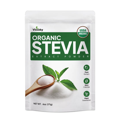 Viccoky Organic Stevia Powder 6oz (171g), Pure Stevia Extract Powder, Sugar-Free & 0 Calories, No Additives