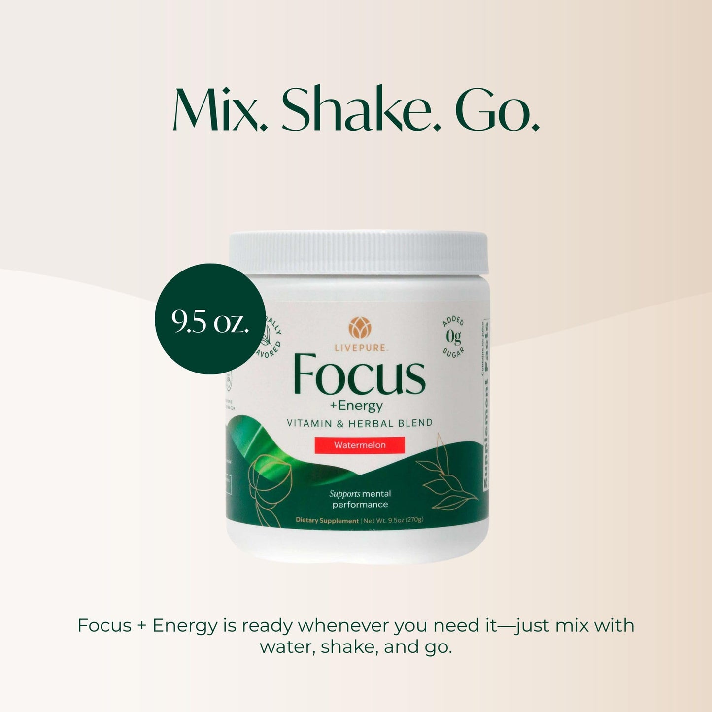 PURE Focus + Energy Tub Drink Mix | Natural Caffeine & Antioxidants from Botanicals | Supports Alertness, Clarity & Energy | Zero Sugar, No Artificial Sweeteners | 9.5 oz | Watermelon Flavor PUREBuy Supplements Australia