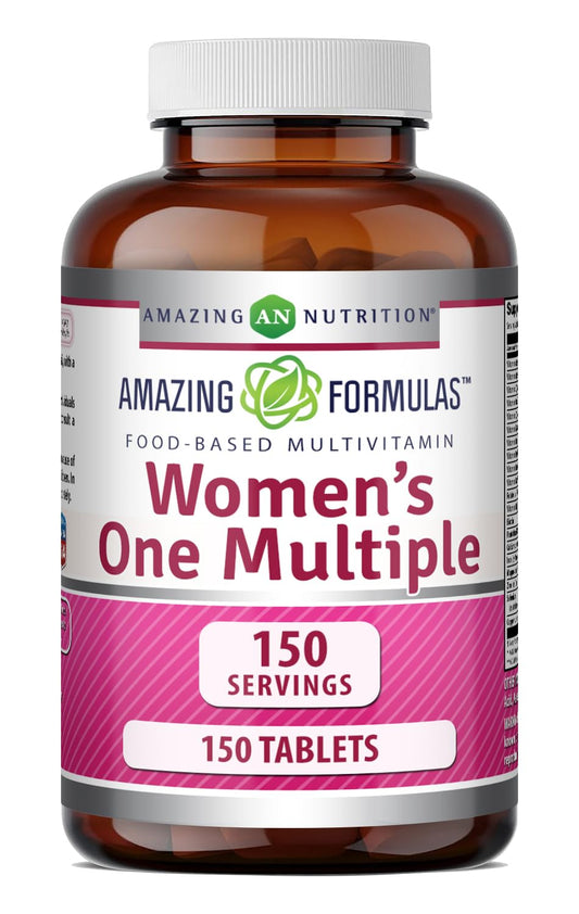 Multivitamin bottle labeled 'Women's One Multiple' by Amazing Formulas on a white background