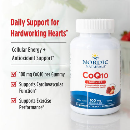Nordic Naturals CoQ10 Gummies, Strawberry - 60 Gummies - 100 mg Coenzyme Q10 (CoQ10) - Great Taste - Heart Health, Cellular Energy Production, Antioxidant Support - Non-GMO, Vegan - 60 Servings Nordic NaturalsBuy Supplements Australia