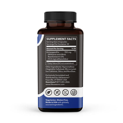 LifeSeasons Essentials Ashwagandha - Stress & Sleep Support Supplement - Calm & Focused Mind - Improves Athletic Performance & Brain Function - 900mg per 2 Capsules - 60 Capsules LifeSeasons buy supplements Au