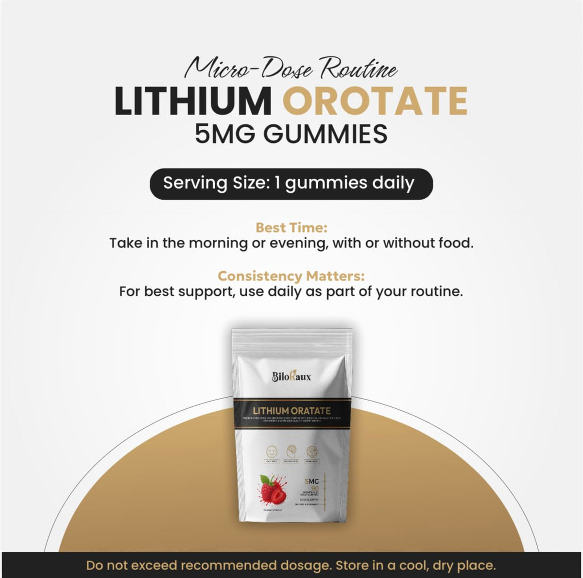 BiloRaux Lithium Orotate 5mg Gummies – Premium Microdose Lithium Supplement for Calm Balance & Focus – Natural Raspberry Flavour – 90 Vegan Gummies