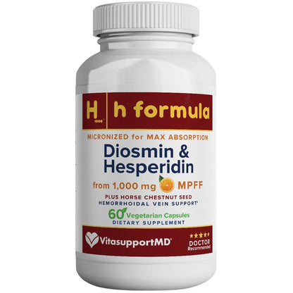 VITASUPPORTMD H Formula Diosmin Hesperidin 1000mg, Horse Chestnut Extract 300mg, Hemorrhoidal Vein Support, Micronized MPFF Bioflavonoids Supplement for Hemorrhoidal Vein Health Support, 60 Capsules VITASUPPORTMDBuy Supplements Australia