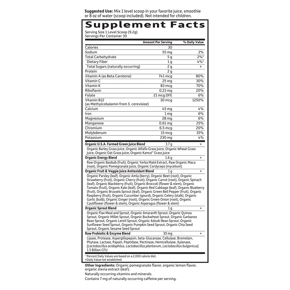 Garden of Life Raw Organic Perfect Food Energizer Juiced Green Superfood Powder - Yerba Mate Pomegranate, 30 Servings, Green Superfood Powder & Probiotics, Gluten Free Whole Food Greens Supplements Garden of LifeBuy Supplements Australia