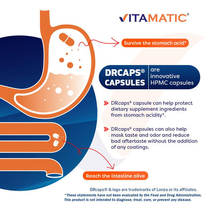 Vitamatic Lactobacillus Plantarum - 20 Billion per DR Capsule - 60 Count - Digestive Support - Made with Prebiotic Inulin Fiber