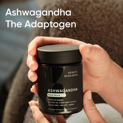 Sports Research® Ashwagandha Softgels with Coconut MCT Oil - Natural Ayurvedic Adaptogen Made with Shoden® Ashwa for Relaxation, Calm & Sleep Support - Gluten Free & Vegan Friendly - 120 Count Sports Research buy supplements Au